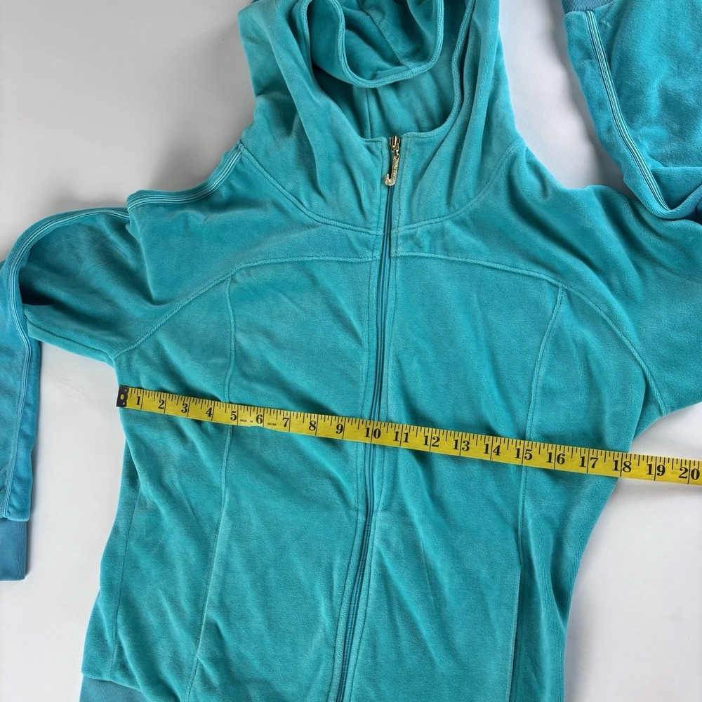 Juicy Couture Teal Velour Zip Up Hoodie Jacket Women's Medium Rhinestone Logo - Picture 9 of 12